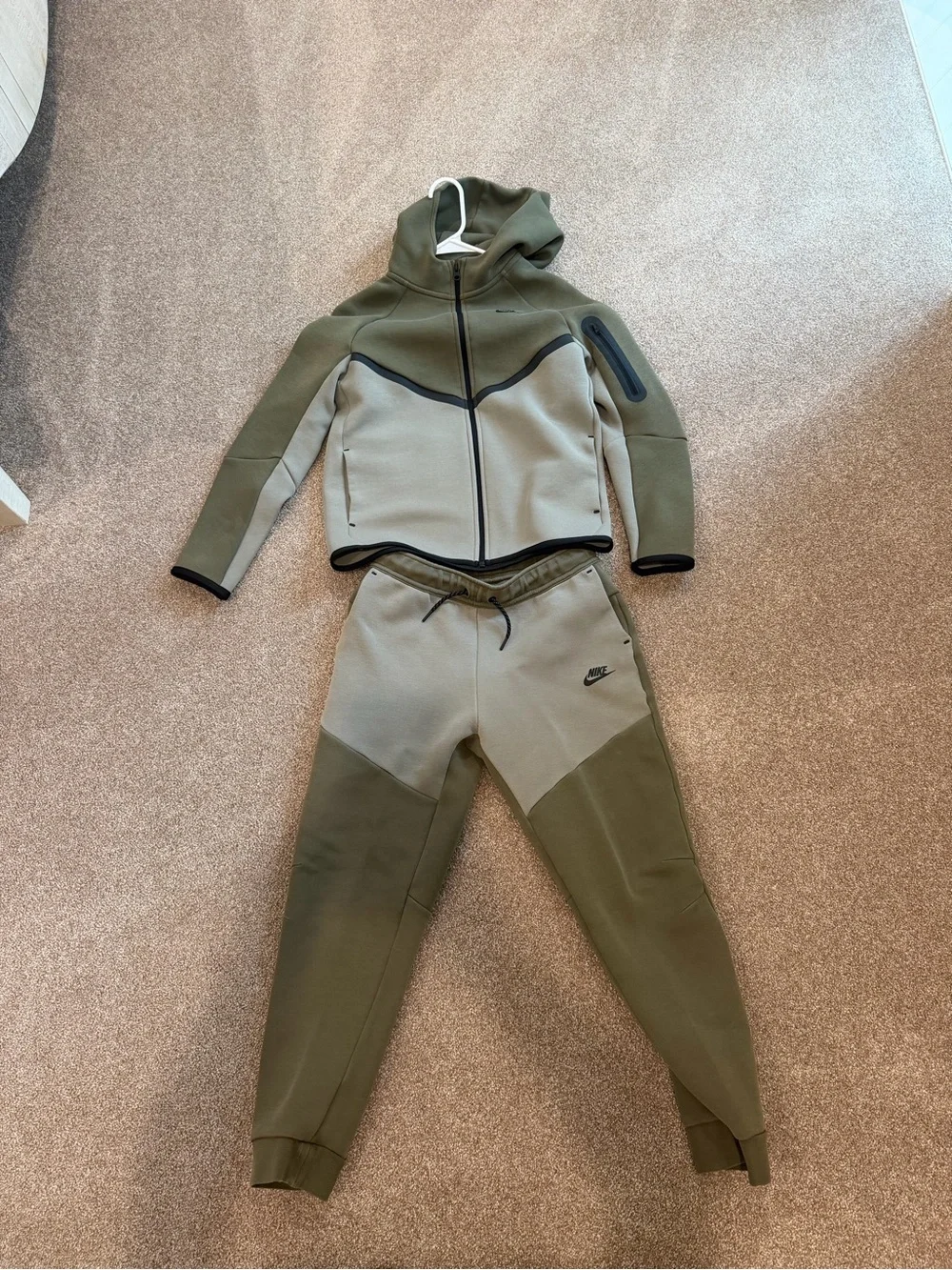 Nike Kids Olive & Light Olive Colorblock Hoodie and Joggers